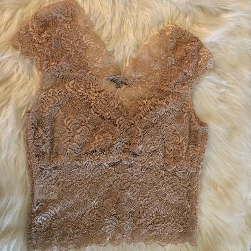 Charlotte Russe Tan lace crop top size medium